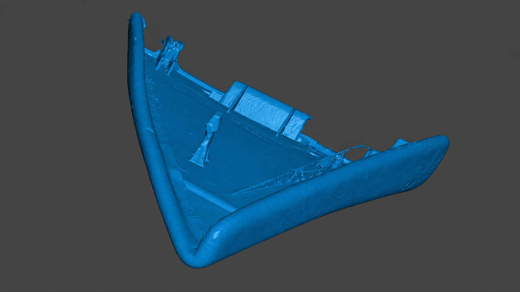 Close-up of the blue scanned mesh of an automotive component