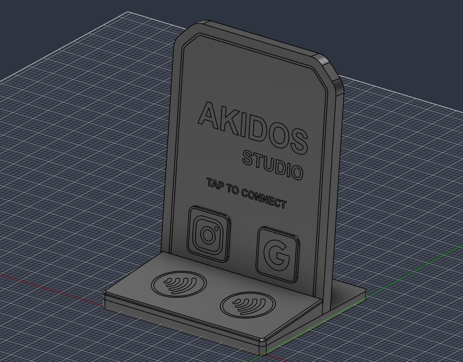 Digital model of the Akidos Studio stand with Instagram and Google positions
